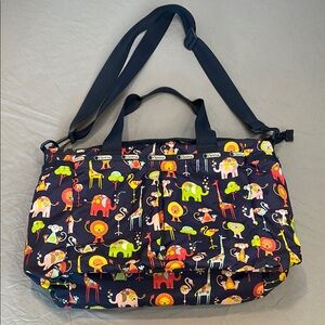 LeSportsac Ryan Diaper Bag Colorful Zoo Cute Animal Tote Baby Changing Pad Navy